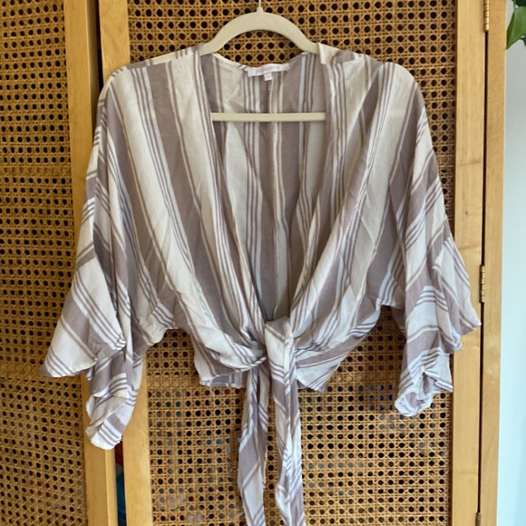oliveaceous Tops - Oliveacous striped wrap top with the front, size L
